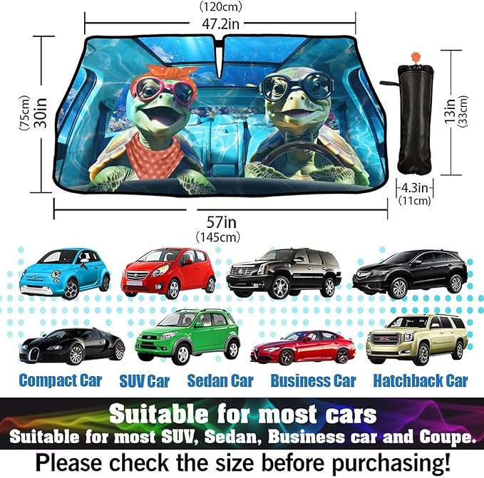 Fun Turtle Driving Windshield Sunshade Umbrella Sea Turtle Umbrella Sun Shade for Car Windshield Upgraded Heat Insulation Sunshades Car Front Window Covers for Trucks Sedan SUV Pickup