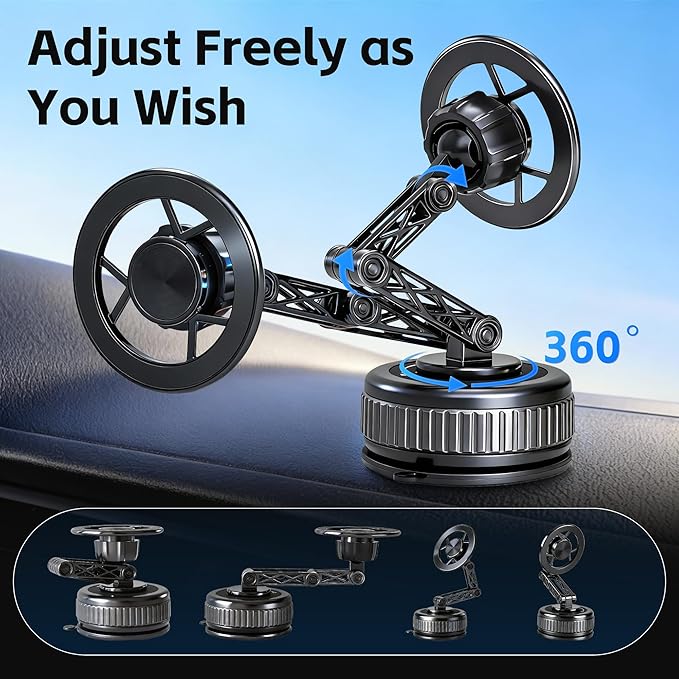 Car Phone Holder [120LBS Strongest Suction 2800gf Magnetic], 360° Adjustable for Magsafe Car Mount, Car Phone Mount for Cars/Gyms/Mirrors/Shower Stalls, Compatible with iPhone and Android Devices (6)