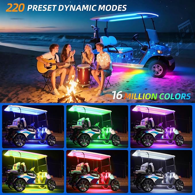 6pcs Golf Cart Underglow LED Strip Lights,Dream Color Golf Cart Lights W/Remote&APP Control Sound Active Music Sync 12V - 80V Input Neon Accent Light Kit Compatible with EZGO Yamaha Club Car