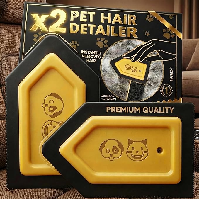 [2 Pack] Mini Pet Hair Detailer – Dog & Cat Hair Remover for Car Carpet, Interior Detailing, Couch & Furniture – Reusable Embedded Fur Removal Tool – Premium Gift Box