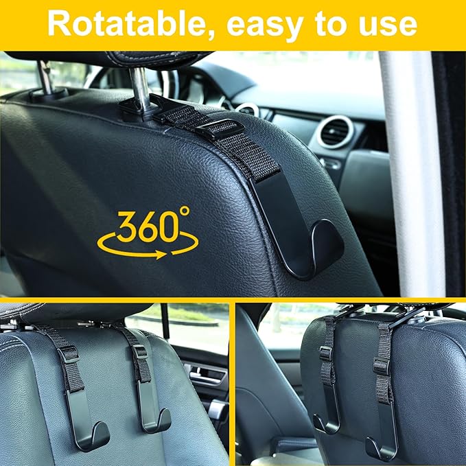 KOOPAO Adjustable Car Seat Headrest Hook, 4 Pack Universal Car Storage Headrest Hanger Holder Hooks, Vehicle Strong and Durable Backseat Hanger for Handbag Purse Coat and Bag