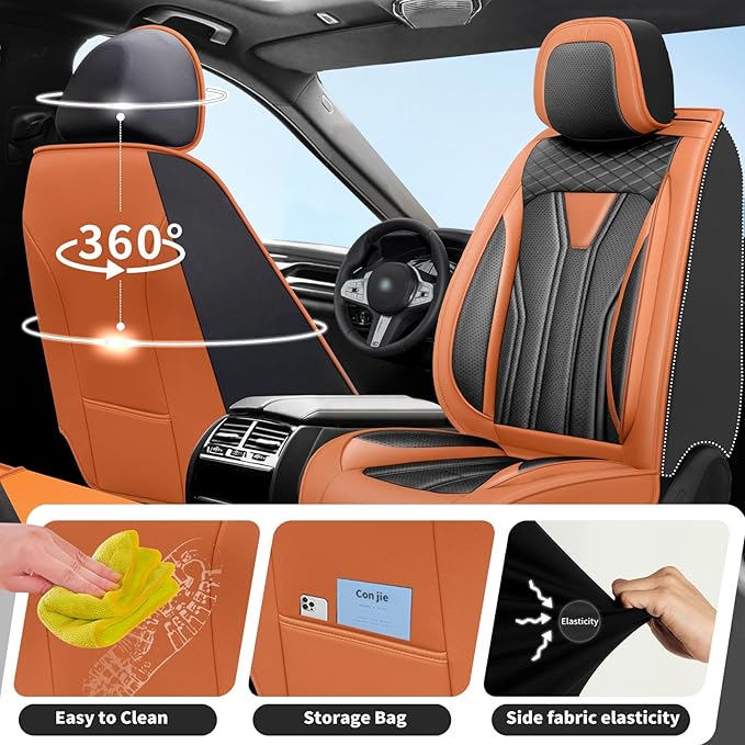 Fit Altima Car Seat Covers Compatible with Nissan Altima 2011-2025 2026 - Full Set Premium Leather， Waterproof Breathable， All-Weather Seat Cushion Protecto&Airbag Compatible （Orange&Black