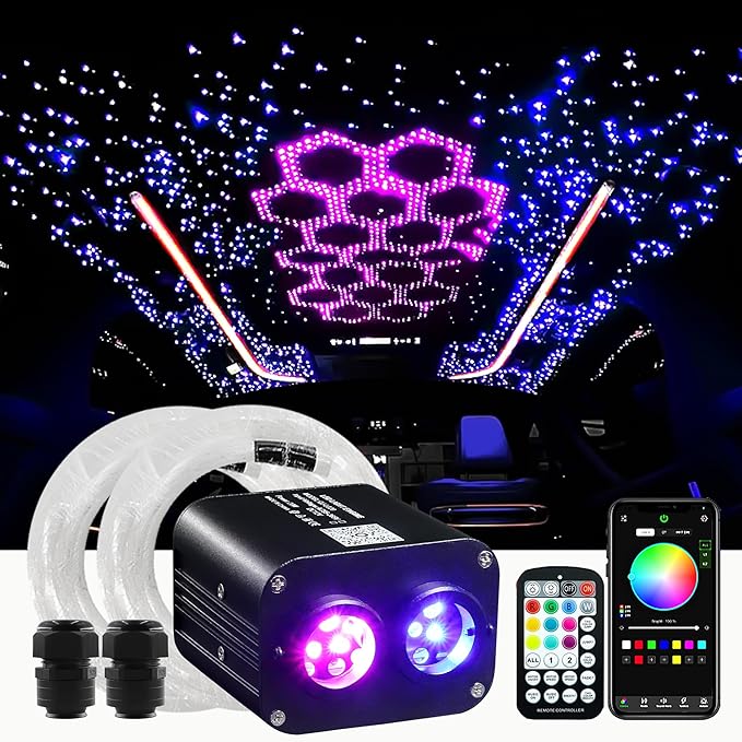 ATOKEE Dual Color Twinkle 1000pcs Starlight Headliner Kit, 20W 0.03in/0.75mm 13.1ft/4m Fiber Optic Star Lights for Car Home Roof Decor with APP/Remote Control