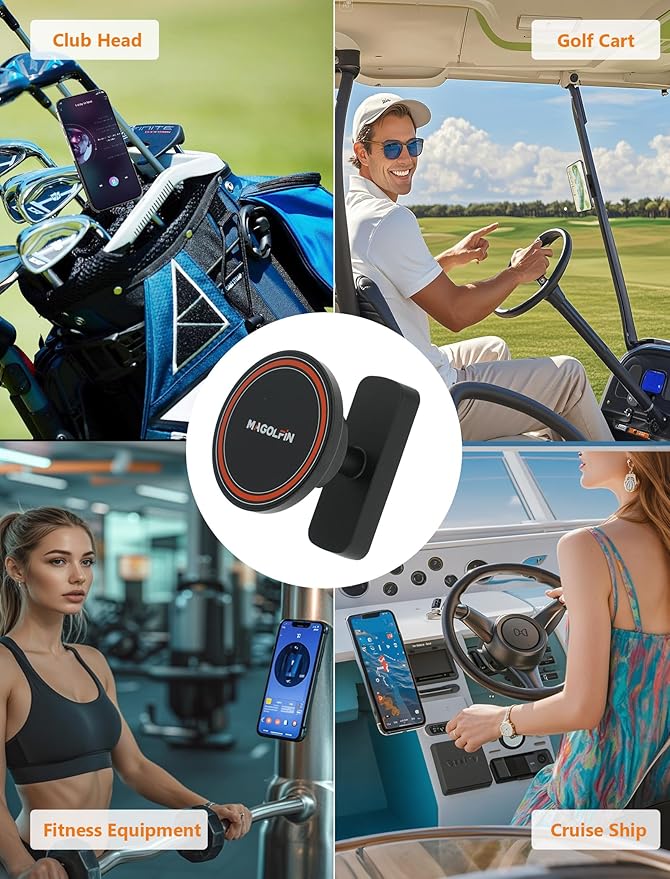 2-Pack Magnetic Golf Cart Phone Holder, Golf Cart Phone Mount with N52 Magnets Compatible with EZGO, Club Car, Yamaha, Golf Cart Accessories