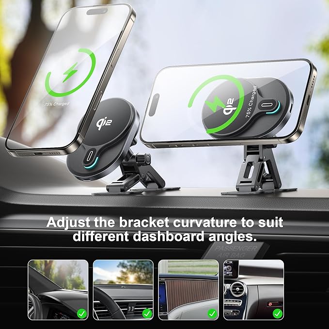 HURMAI for Qi2 15W MagSafe Car Mount Charger,Dash & Vent Wireless Cars Mount Charger Phone Holder Mounts for iPhone Air/17/16/15/14/13/12, Galaxy S25, Fast Charging for Magnetic iPhone Car Accessories