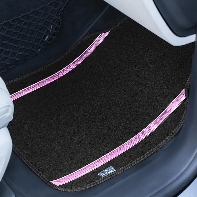 FH Group Universal Fit Car Floor Mats – All-Purpose Carpet Floor Mats & Protectors for Cars, SUVs & Trucks, Durable Automotive Carpet Mats, Pink & Black