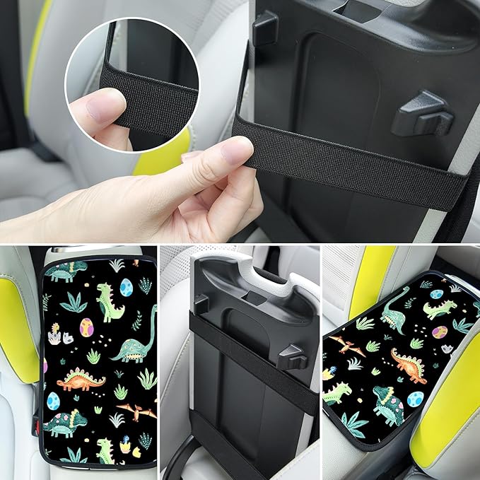 Car Armrest Box Pad,Cute Dinosaur Car Armrest Pad Car Armrest Cover Protector for Most Vehicle, SUV, Truck, Car
