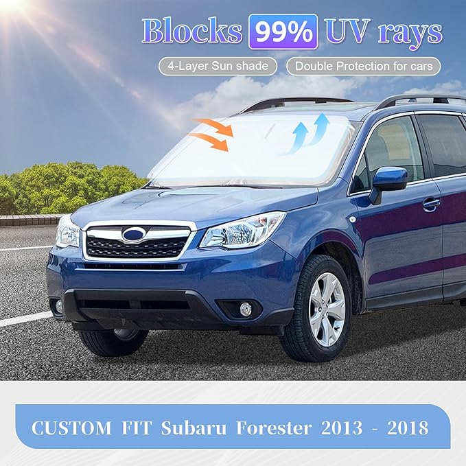 for Subaru Forester 2013-2018 Sun Shade Sunshade Windshield Cover, 240T Fabric 4-Layer Front Window Shade Custom Fit Forester Crossover, Base, Premium, Sport, Limited Sun Visor