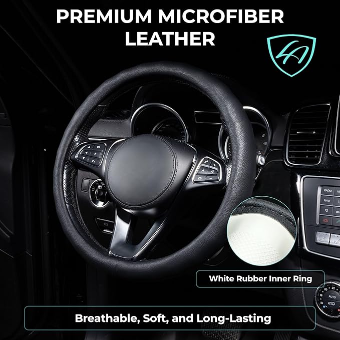 Lord Autofashion Steering Wheel Cover – PU Leather, Non-Slip Rubber Inner, All-Season Comfort – 14.5–15 Inch (Black 8399)