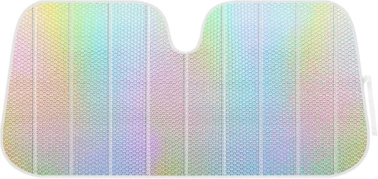 BDK Iridescent Mermaid Car Windshield Sun Shade Accordion Folding Sunshade for Windshield Blocks UV Rays Sun Visor for Car Front Window Protector - Easy Setup Keeps Vehicle Cool - 58 x 27