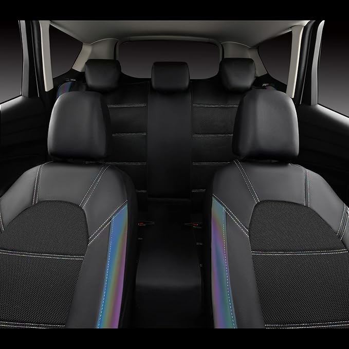 CAR PASS Leather seat Covers,Automotive Universal Sport car seat Cover Super 5mm Composite Sponge Inside,Airbag Compatible fits Most SUVs, Trucks,and Vans (Full Set,Chameleon Iridescent Reflective)