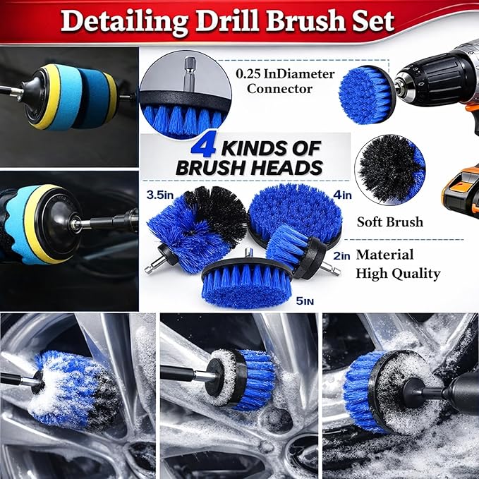36Pcs Car Detailing Kit, Car Detailing Brush Set, Car Wash Cleaning Kit, Car Detailing Brushes, Professional Car Care Kit for Interior Exterior Wheels, Blue