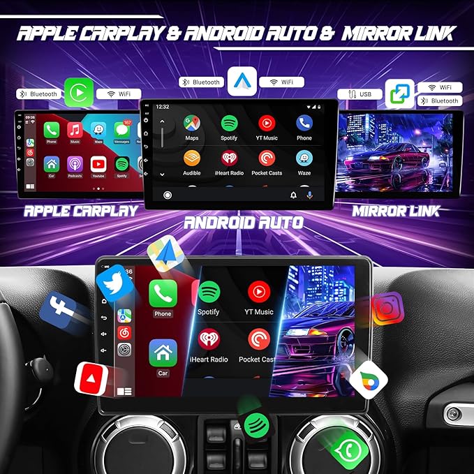 Leadfan Car Radio for Jeep Wrangler JK 2007-2018 Dodge RAM 1500 2500 3500 Wireless CarPlay Android Auto, 10.1inch Touch Screen for Dodge Grand Caravan Car Stereo GPS Navi Bluetooth FM SWC+Rear Camera