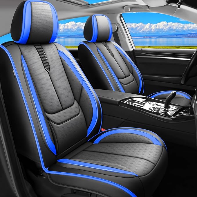 Fit Elantra Car Seat Covers for Hyundai Elantra 2017-2024 2025 2026 -Upgraded Premium Waterproof & Breathable Leather,Airbag Compatible,All-Weather Seat Cushion Protector,2 Front/Black-Blue