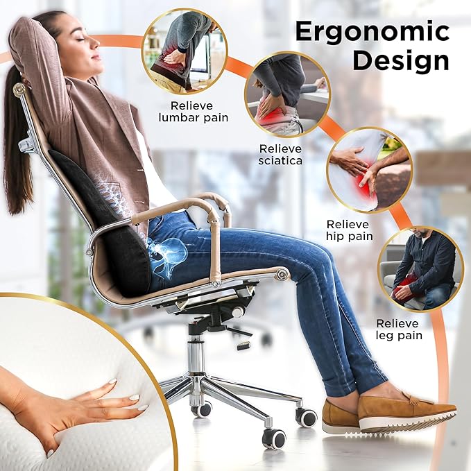 BLACK+DECKER Memory Foam Lumbar Support Pillow with Cooling Gel – High Back Lumbar Cushion for Office, Car, Wheelchair & Airplane – Ergonomic, Pain Relief, Adjustable Strap, Washable Cover,Black/Grey
