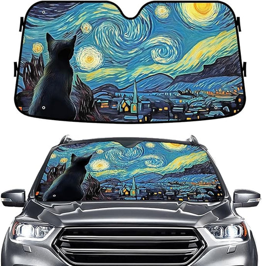 GENANY Cat Starry Night Windshield Sun Shade for Car SUV Truck (69x35 Inches), Sun Shade Windshield, Shades for Front Windows, Protector Blocks UV, Car Decor