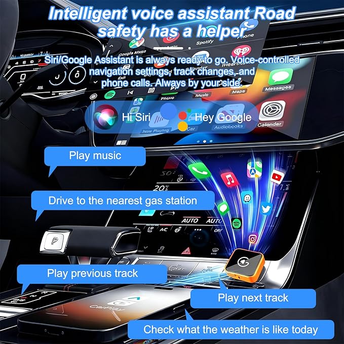 Wireless CarPlay Adapter, 2026 Upgraded Wired to Wireless for Apple CarPlay & Android Auto, USB-C/Type-C, Car Play Adapter, Plug and Play, Stable Connection & No Latency (Orange)