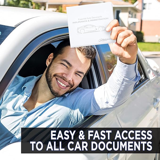 Andalus Auto Registration & Insurance Card Holder Pack of 2, Waterproof Essential Car Registration Holder with Hook & Loop Closure, Perfect for Every Vehicles Glove Boxes (White - 5 1/8" x 4 5/8")