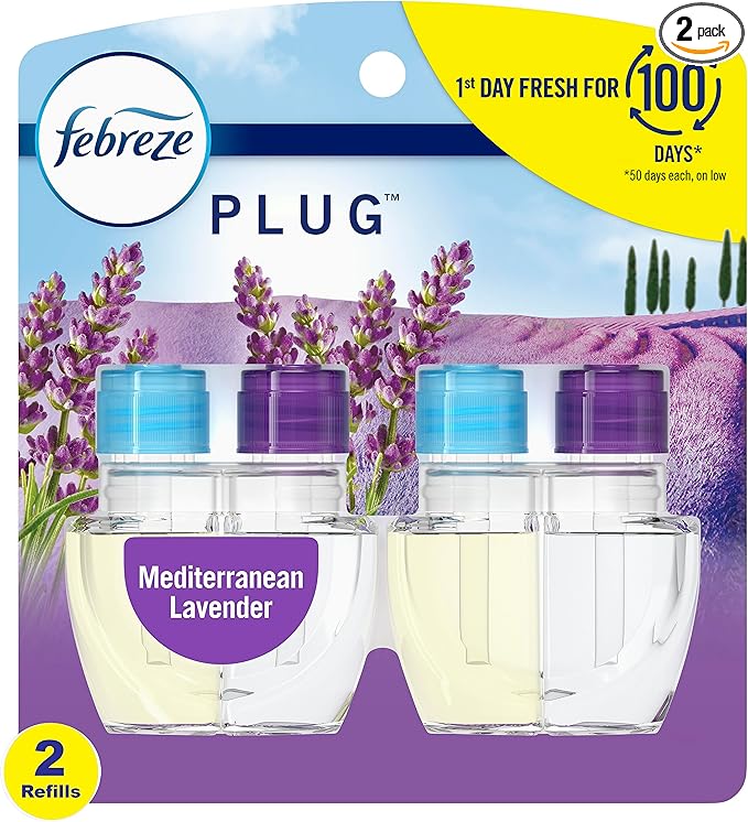 Febreze Odor-Fighting Fade Defy PLUG Air Freshener Refill, Mediterranean Lavender, (2) .87 fl. oz. Oil Refills