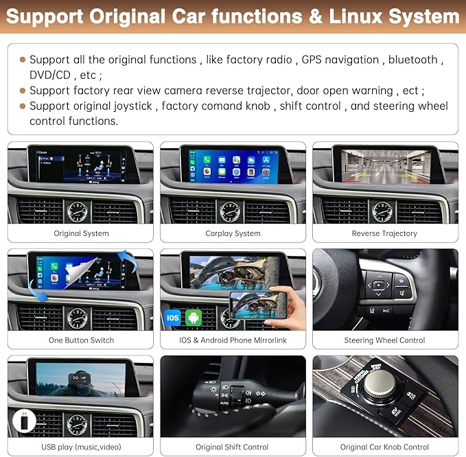 Retrofit Kit Decoder Wireless Carplay for Lexus NX RX is ES GS RC CT LS LX LC UX with Small Touchpad/Joystick Support Android Auto/MirrorLink/Backup Camera/YouTube