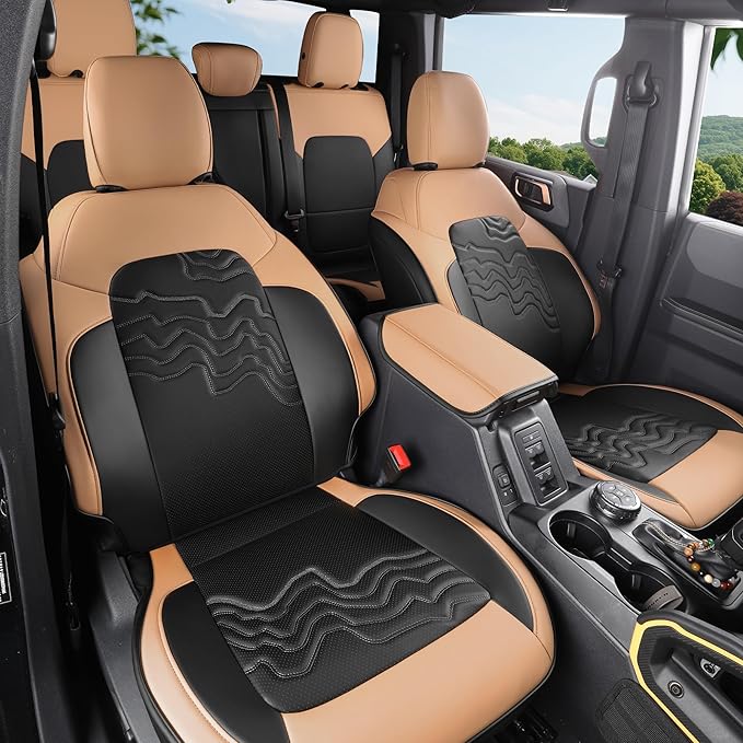 Red Rain Leather Black and Orange Seat Cover Customized Fit for Ford Bronco Seat Covers 4 Door 2021-2025 5 Seater (Bronco 4Door-Black+Orange)