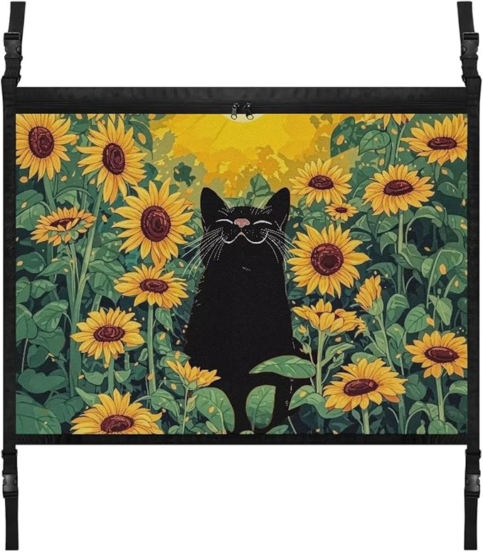 Generic Cat Sunflower Car Storage Mesh Organizer Ceiling Cargo Net Double-Layer Adjustable Zipper Truck SUVs Travel Road Trip Essentials Interior Organizer