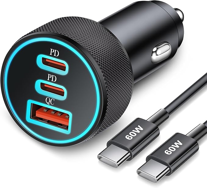 67W 3-Port Super Fast Type C Car Charger USB C for Samsung Galaxy S26 S25 S24 S23 S22 Ultra, iPhone 17/Air/16/15 Pro Max, Android, PD/QC Car Phone Adapter Accessories for Men Women + 3FT USB-C Cable