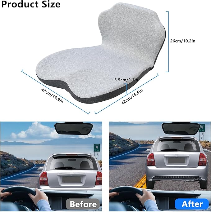 Memory Foam Truck Seat Cushion & Lumbar Support Set – Ergonomic U-Shape Tailbone Relief + L-Shape Back Cushion for Long-Haul Semi/Pickup Drivers Breathathable Cover Non-Slip Bottom Light Gray