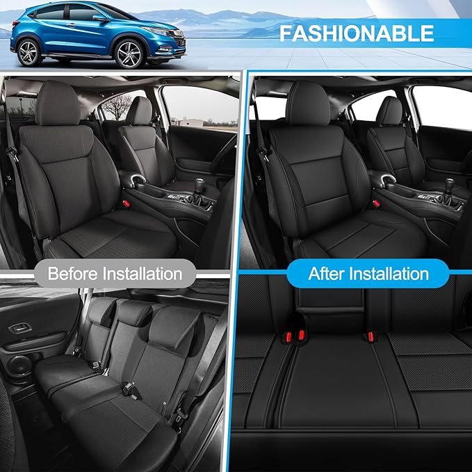 AOMSAZTO Custom Fit Seat Covers for Honda HRV 2016-2018 EX EX-L&2016-2022 LX,Full Set Faux Leather HR-V Car Seat Protector Black