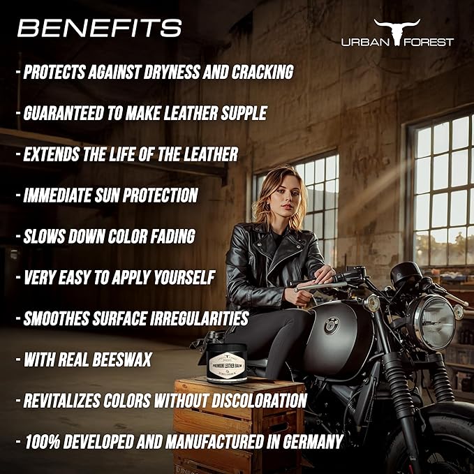 URBAN FOREST Leather Care Conditioner incl. natural Beeswax & Avocado Oil 16.9 fl oz, Heavy Duty Scratch Repair Balm - Preservative for Dry Cracked Furniture, Car Seats, Saddles, Boots Made in Germany