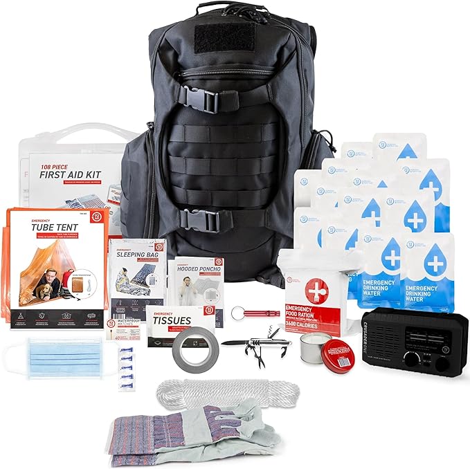 72 HRS Deluxe Emergency Survival Kit - Heavy Duty 72 Hour Bag Survival Kit for Earthquake, Hurricane, Tsunami, Winter, Blackout - Includes Emergency First Aid Kit, Water, Food