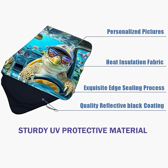 Sea Turtles Car Windshield Sun Shade Foldable Sunshade Front Window Cover Sun Visor Protector Accessories (59x27.5 inches)