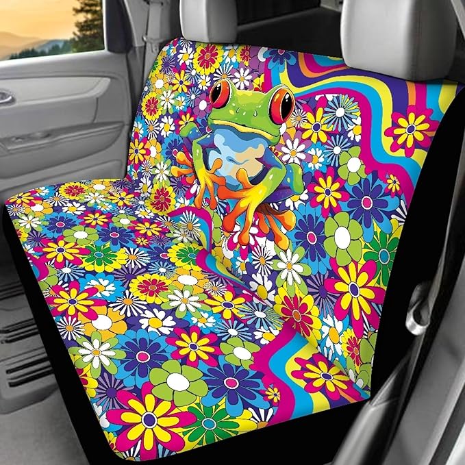KEIAHUAN Frog Hippie Flower Car Seat Cover for Women 4 Piece Stretchy Front and Back Seat Covers Auto Interior Accessories Universal Fit for SUV Sedan and Truck