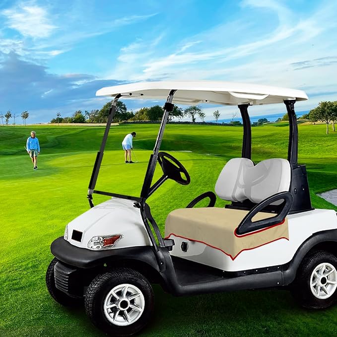 Golf Cart Seat Covers, Breathable Golf Cart Seat Towel Blanket, Keeps Seats Dry & Comfortable in All Weather, Universal 51"x30" for EZGO, Yamaha, Club Car and More 2/4-seats Cart, Khaki