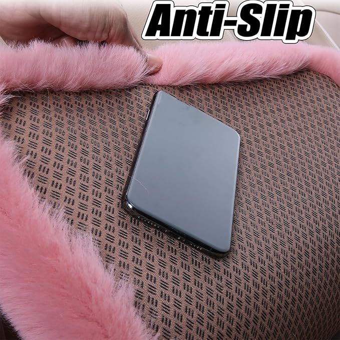 Plush Car Seat Cushion, Soft Warm Fuzzy Faux Rabbit Fur Fluffy Plush Auto Seat Cover Vehicle Car Front and Back Seat Protector Pad with Non-Slip Backing Cushion Interior Universal Fit (Khaki,Front*1)
