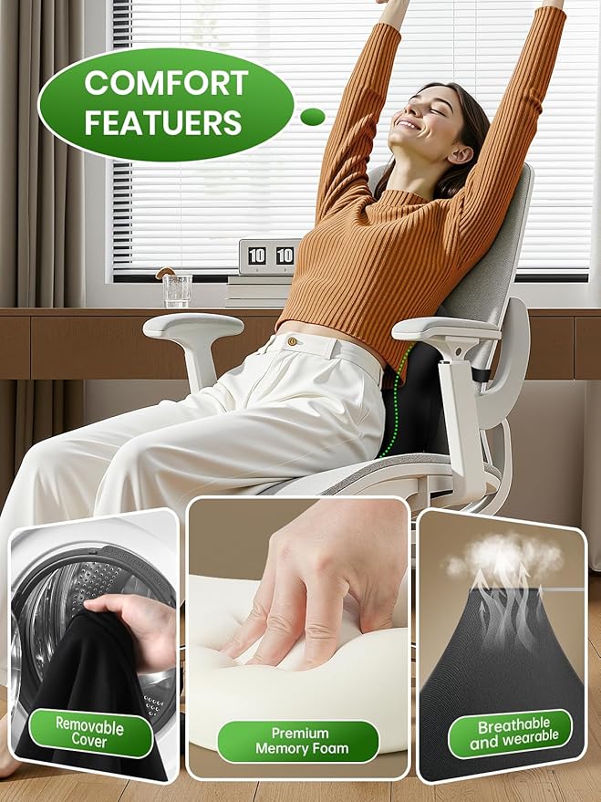 Benazcap Lumbar Pillow, Back Support for Office Chair, Car Seat, Sofa, Travel, Ergonomic Multi-Region Memory Foam & Adjustable Straps, Lower Back Pain Relief and Improved Posture Effectively, Black