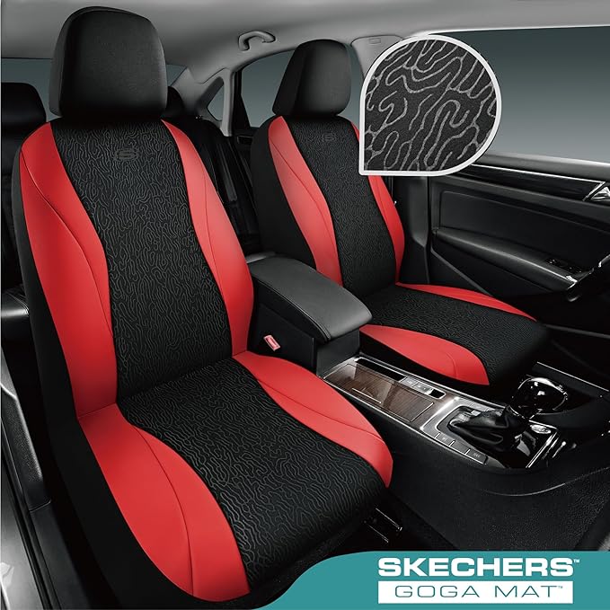 Skechers Car Seat Covers,Leather Seat Covers with GOGA Mat Technology,Waterproof Car Seat Covers Full Sets,Airbag Compatible,Comfort Universal Fit for Most Cars,Vans,Trucks,SUVs,Red