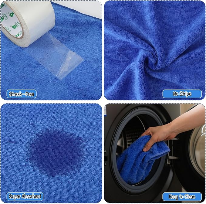 6 Pack Extra Large Microfiber Cleaning Cloths 20"x30", Lint-Free Reusable Towels for Home, Glass, Windows, Office, Kitchen, Bathroom – Blue Set