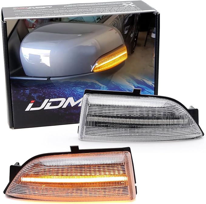 iJDMTOY Semi-Clear Lens Amber LED Dynamic Sequential Blink Side Mirror Turn Signal Light Assembly Kit Compatible With Ford 2019-2023 Ranger Lariat Chrome Housing ONLY