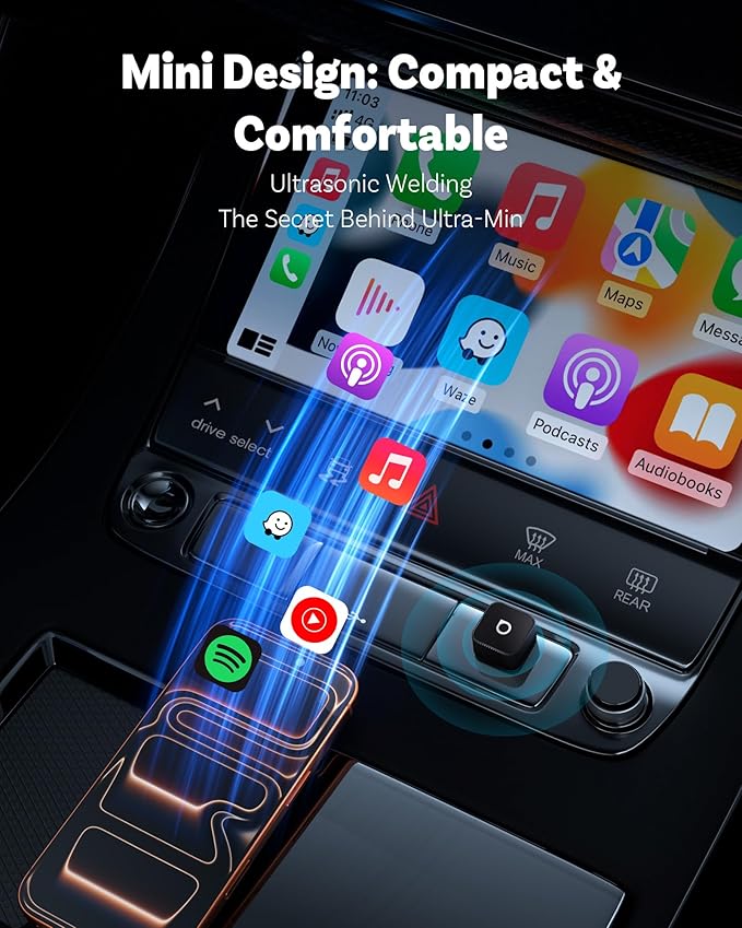 OTTOCAST Mini Slim, 2026 Upgrade 2in1 Wireless CarPlay & Android Auto Adapter, Plug & Play, WLAN Dual-Band 2.4G+5G, Auto Reconnect, Compatible with After 2016 Cars with Wired CarPlay/AA (USB Type-C)
