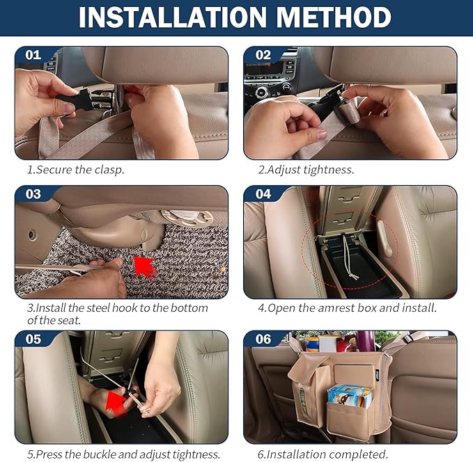 Car Seat Back Organizer, Net Purse Hangbag Holder for Car, Auto Driver Or Passenger Accessories Organizer, Vehicle Console Caddy, Personal Travel Storage Bag for Pet Kids Adults, Pu Leather Beige