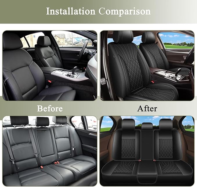 Full Set Car Seat Covers for Toyota Venza 2009-2021: Breathable Perforated Leather Seat Cover (Black)