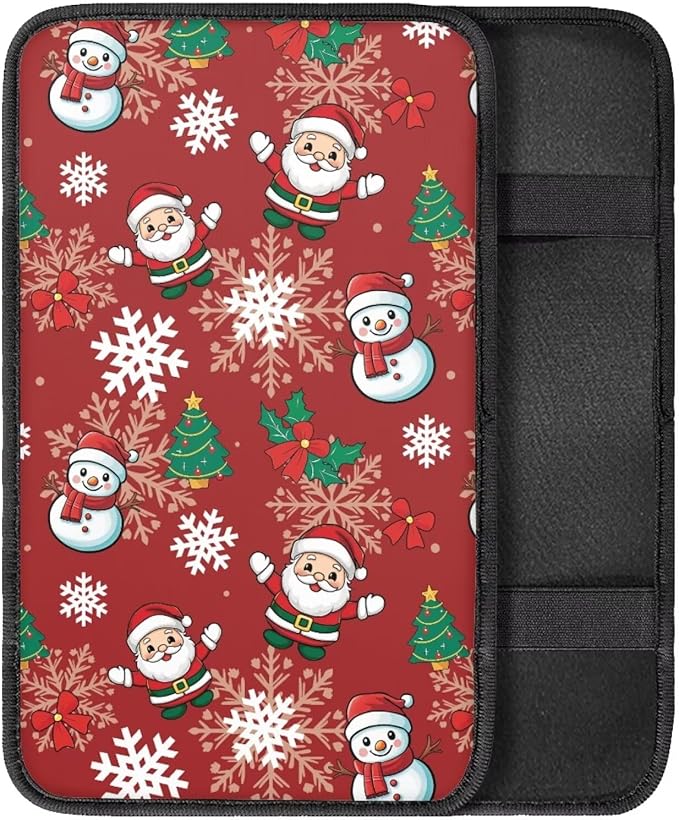 Xmas Santa Tree Car Armrest Pads Auto Armrest Box Cover Comfortable Middle Storage Organizer Pad Universal Style Car Accessories Decor