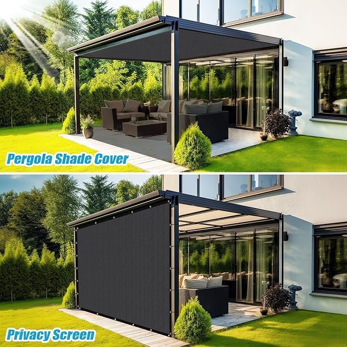 Amagenix 90% Pergola Shade Cover 14'X 16' Dark Gray Sun Shade Cloth with Grommets for Outdoor Garden Patio Porch-Commercial Grade 200 GSM-Cable Zip Ties Included (We Customized)