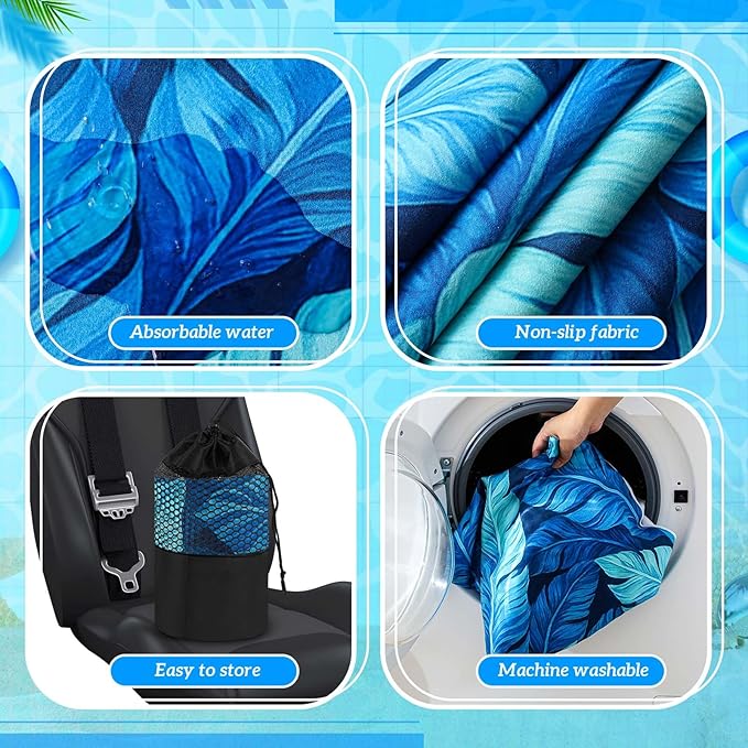 2 Pack Car Seat Towel Covers with Storage Bag 63 x 32 Inch Athletic Running Towel Seat Sweat Washable Non Slip Cover Gift for Car Outdoor Sport Activities (Blue Leaves)