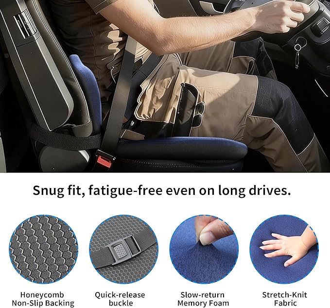 Memory Foam Truck Seat Cushion & Lumbar Support Set – Ergonomic U-Shape Tailbone Relief + L-Shape Back Cushion for Long-Haul Semi/Pickup Drivers Breathathable Cover Non-Slip Bottom Dark Blue