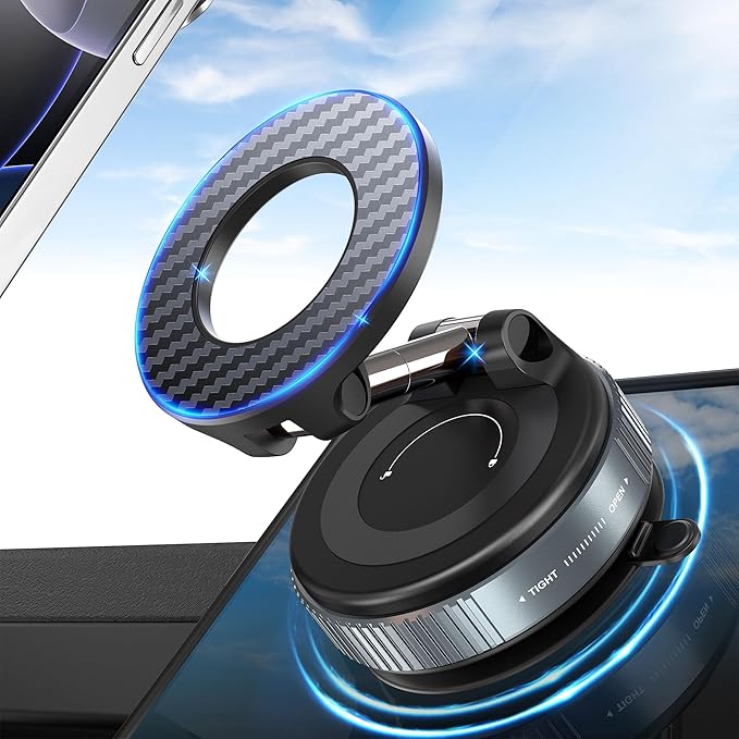 PlusAcc Vacuum Magnetic Phone Holder for Car, Suction Cup Phone Mount for MagSafe, 360°Rotatable Strong Magnet Stand for iPhone 16/15/14/13 in Smooth Surface (No Charging)