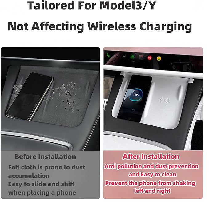 Tesla Model 3 Model Y Accessories of Screen Protector Frame + Center Console Wireless Charging Silicone Pad + Interior Rear View Mirror Cover 3pcs 3in1 (White)