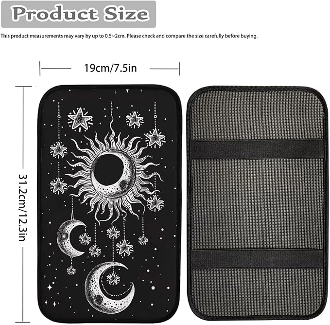 Moon Sun Car Center Console Armrest Pad Universal Moon Cars Accessories Breathable Car Center Console Cover Seat Box Cover for Sedan, Van, SUV, Trucks
