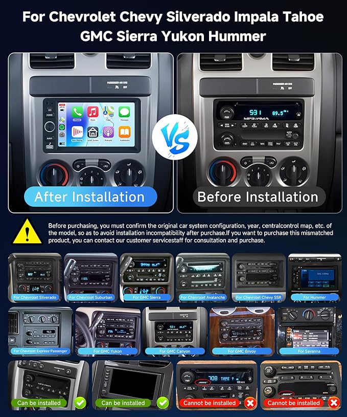 4+64G 7″ Android Car Stereo for Chevrolet Chevy Silverado Impala Tahoe GMC Sierra Yukon Hummer, Plug&Play Wireless CarPlay Android Auto DSP 32EQ,IPS Touchscreen,GPS,Backup Camera